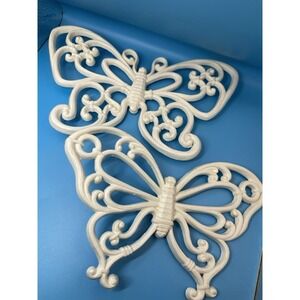 Vintage HOMCO Butterfly Faux Wood Wicker Wall Decor Set Cottage Core